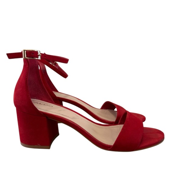 Aldo Red Villarosa Block Heel Ankle Strap Sandals 7 - Picture 2 of 7